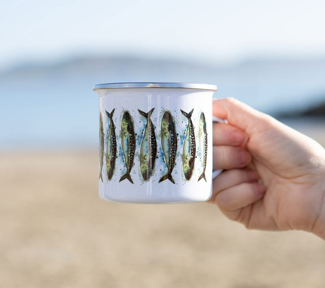 Mackerel Print Enamel Mug