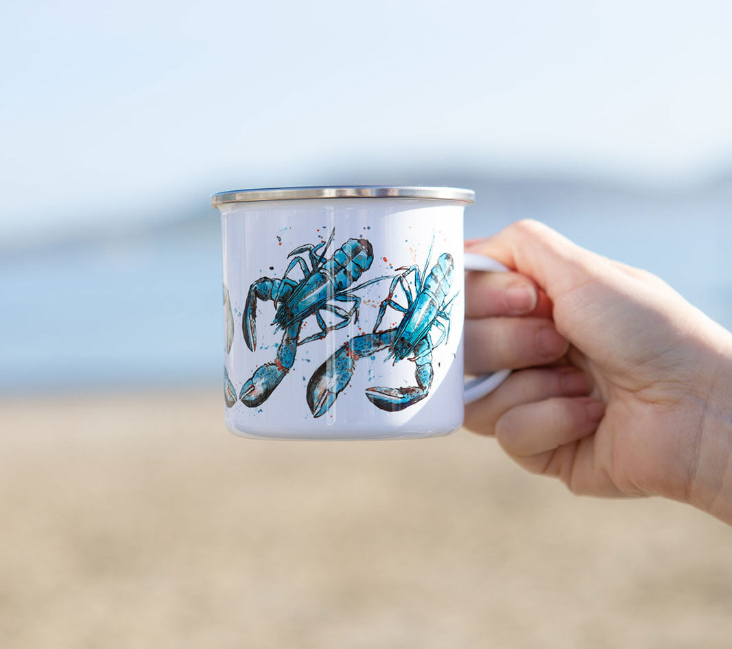 Blue Lobster Enamel Mug