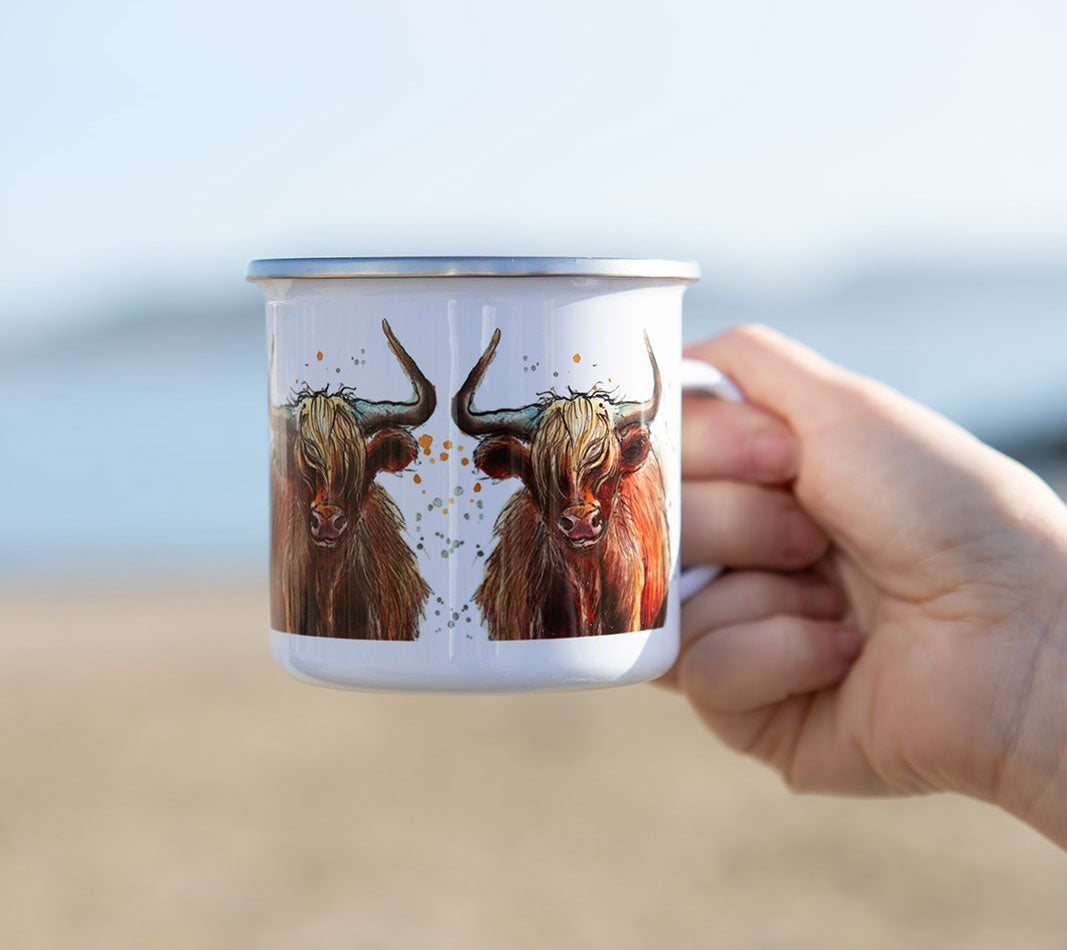 Highland Cow Print Enamel Mug