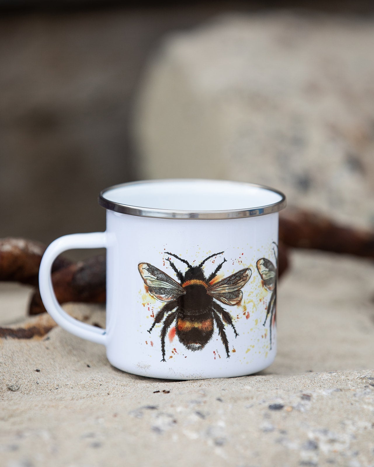 Bee Print Enamel Mug