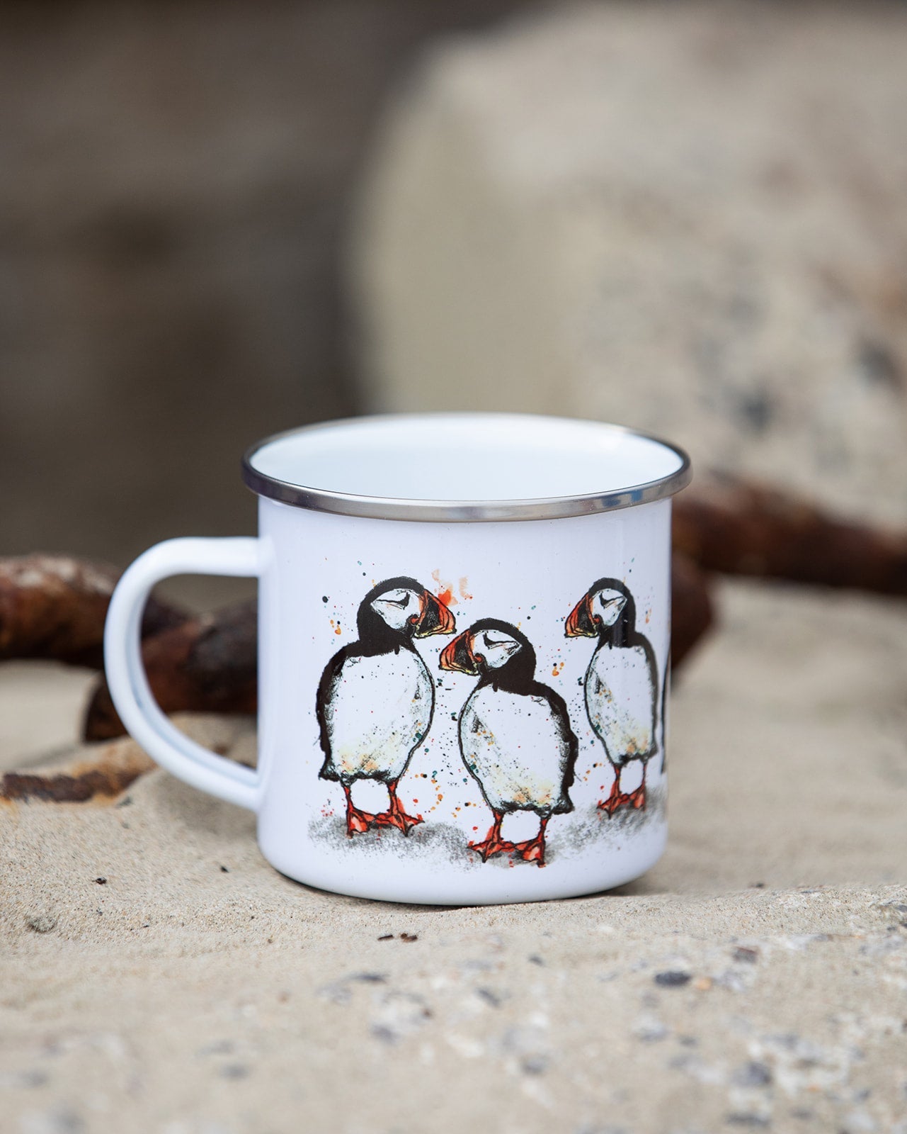 Puffin Print Enamel Mug