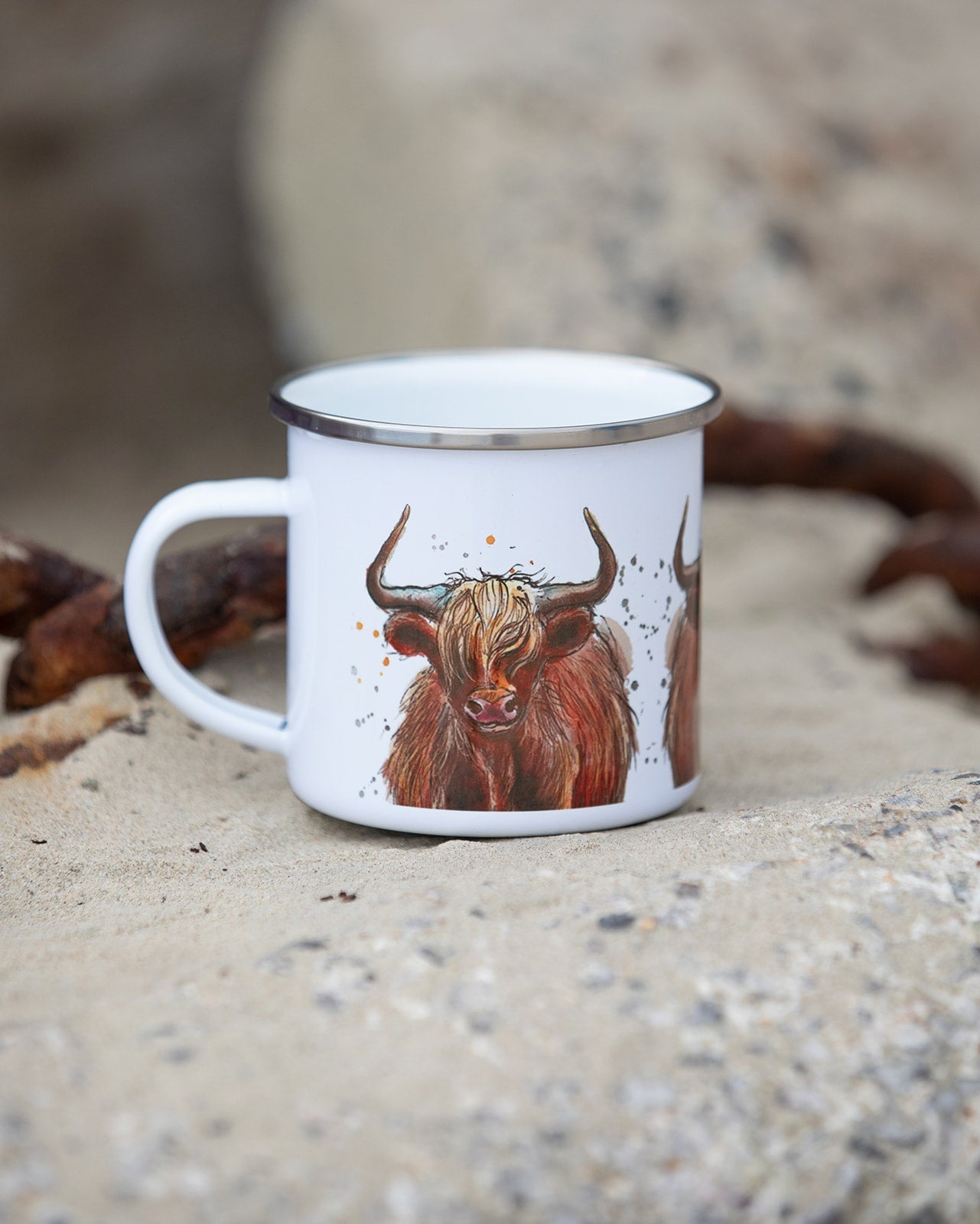 Highland Cow Print Enamel Mug